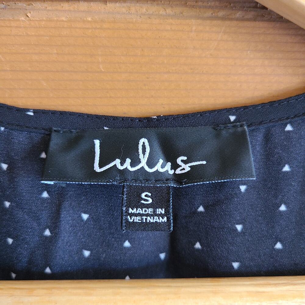 Lulu's Dress Farah Midi Wrap Flare Sleeve Dotted Small Vneck Tie Waist High Low - Picture 3 of 7